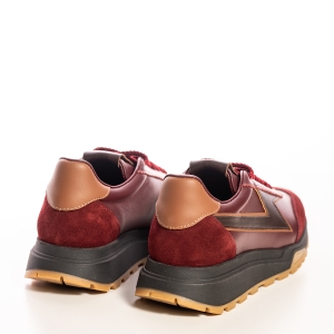 Pantofi Sport Piele Bordo, Velur, Talpă Groasă Confortabili