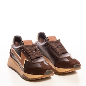 Adidași sport damă negri piele și antilopă, talpă groasă, confortabili