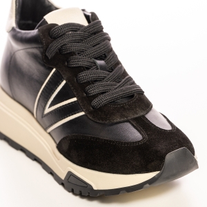 Adidași Femei Negri Piele Întoarsă Talpă Robustă, Stil Modern