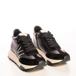 Adidași Femei Negri Piele Întoarsă Talpă Robustă, Stil Modern