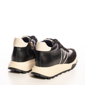 Adidași Femei Negri Piele Întoarsă Talpă Robustă, Stil Modern