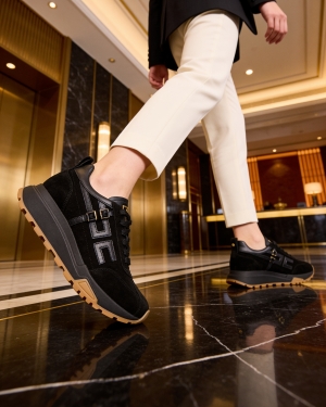 Adidași Femei Negri Piele Întoarsă Talpă Robustă