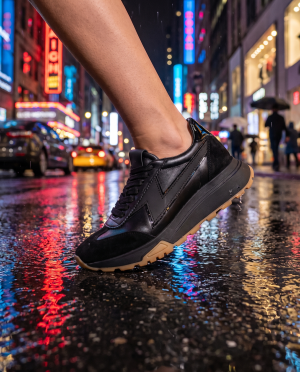 Adidași sport damă negri piele și antilopă, talpă groasă, confortabili