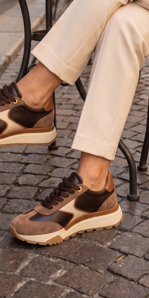 Adidași Femei Piele Naturală Maro Bej Casual Confort