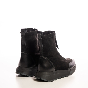 Ghete Dama Negre Piele Întoarsă Fermoar Frontal Talpă Groasă